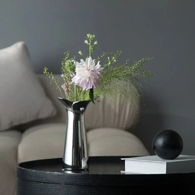 SilverLuxe Modern Geometric Ceramic Flower Vase