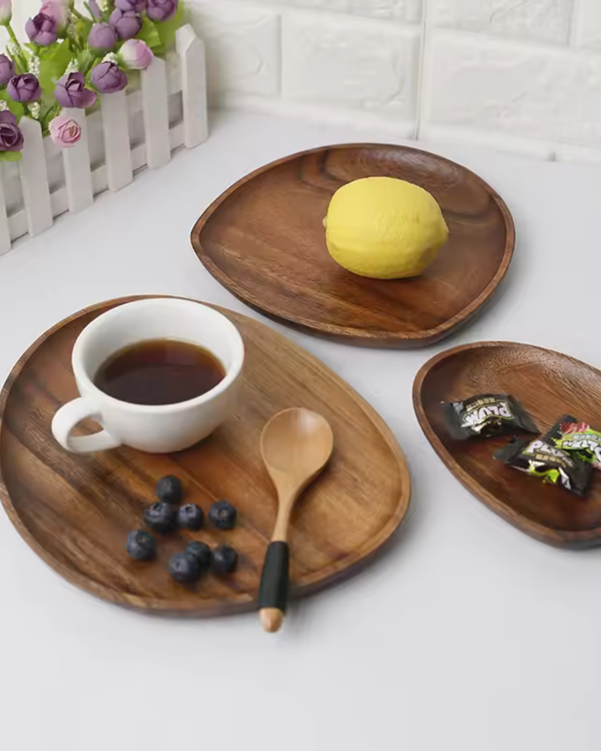 Wooden Serving Tray - Rustic Platter Set - Natural Kitchen Decor