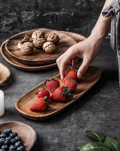 Wooden Serving Tray - Rustic Platter Set - Natural Kitchen Decor