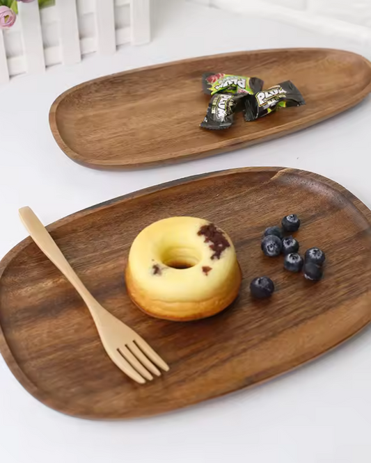 Wooden Serving Tray - Rustic Platter Set - Natural Kitchen Decor