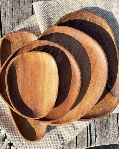 Wooden Serving Tray - Rustic Platter Set - Natural Kitchen Decor