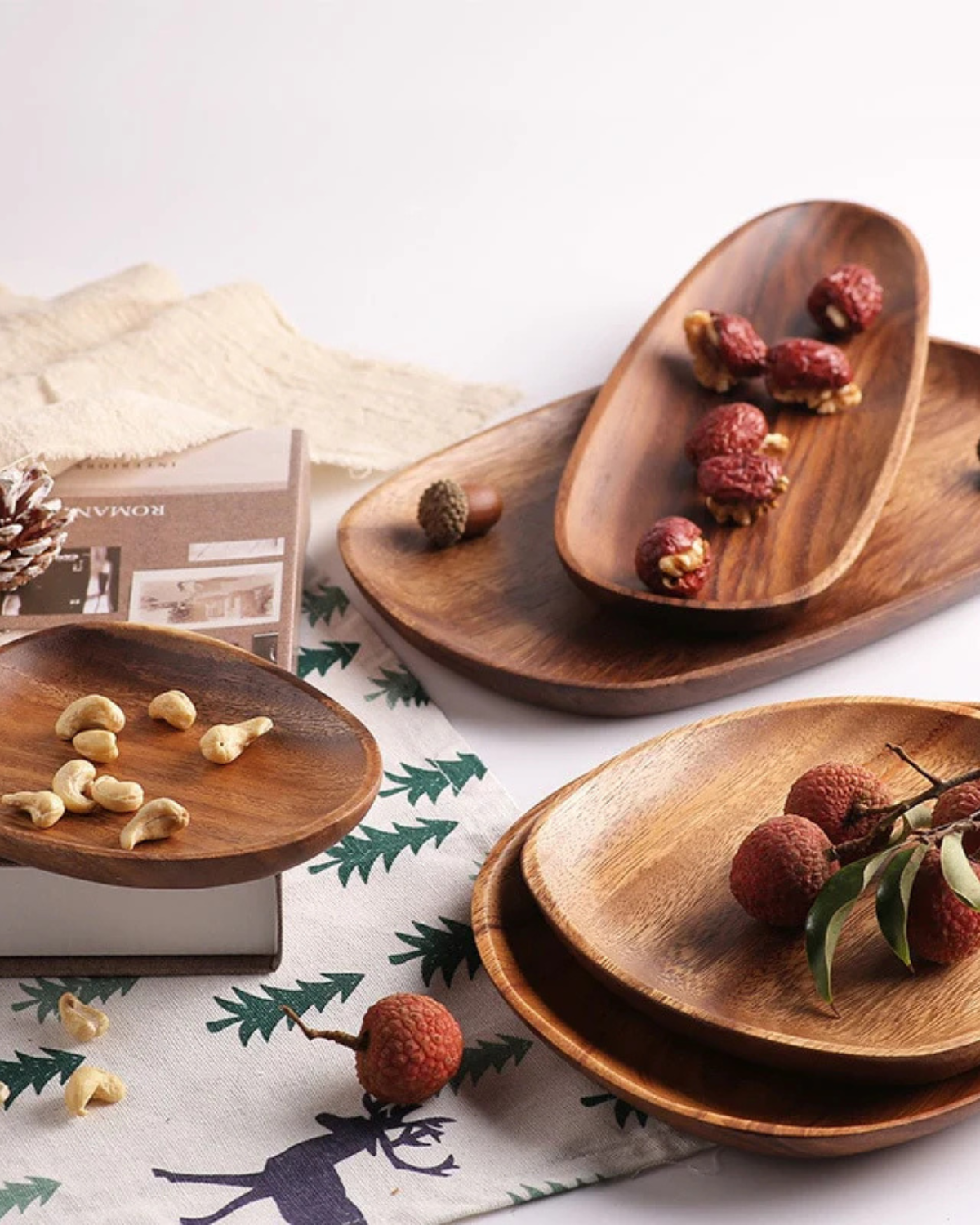 Wooden Serving Tray - Rustic Platter Set - Natural Kitchen Decor