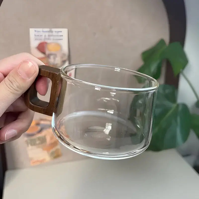 Walnut Harmony – Handcrafted Glass Cup & Saucer - 3 Pieces Set