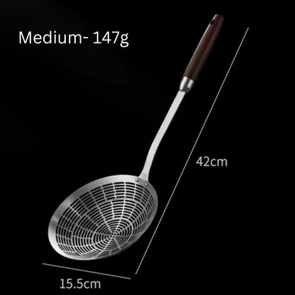 Stainless Steel Strainer Ladle With Wooden Handle