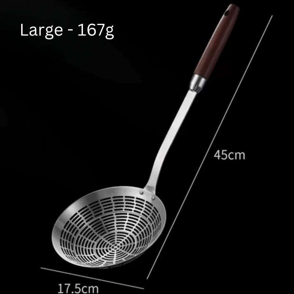 Stainless Steel Strainer Ladle With Wooden Handle