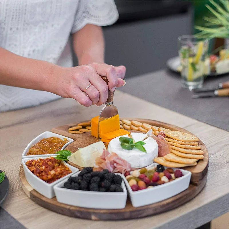 Elegant Bamboo Wood Cheese Board Set