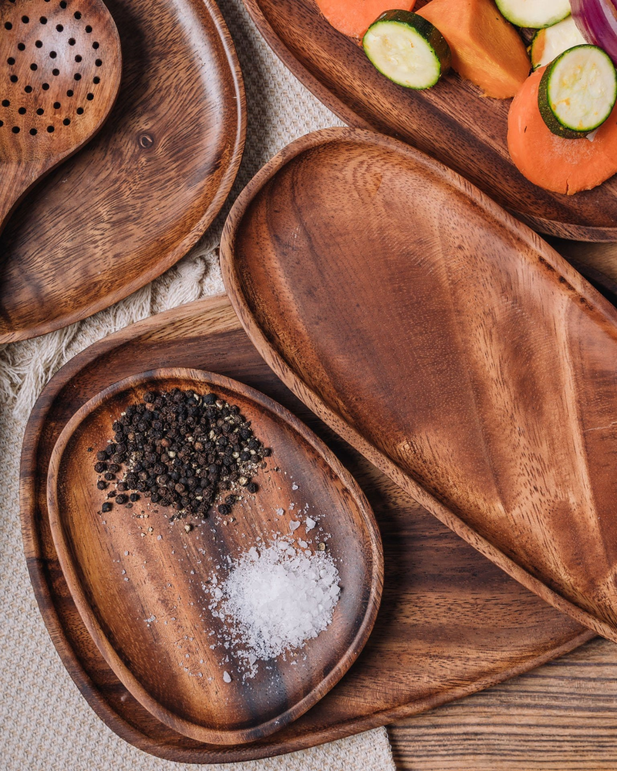 Wooden Serving Tray - Rustic Platter Set - Natural Kitchen Decor