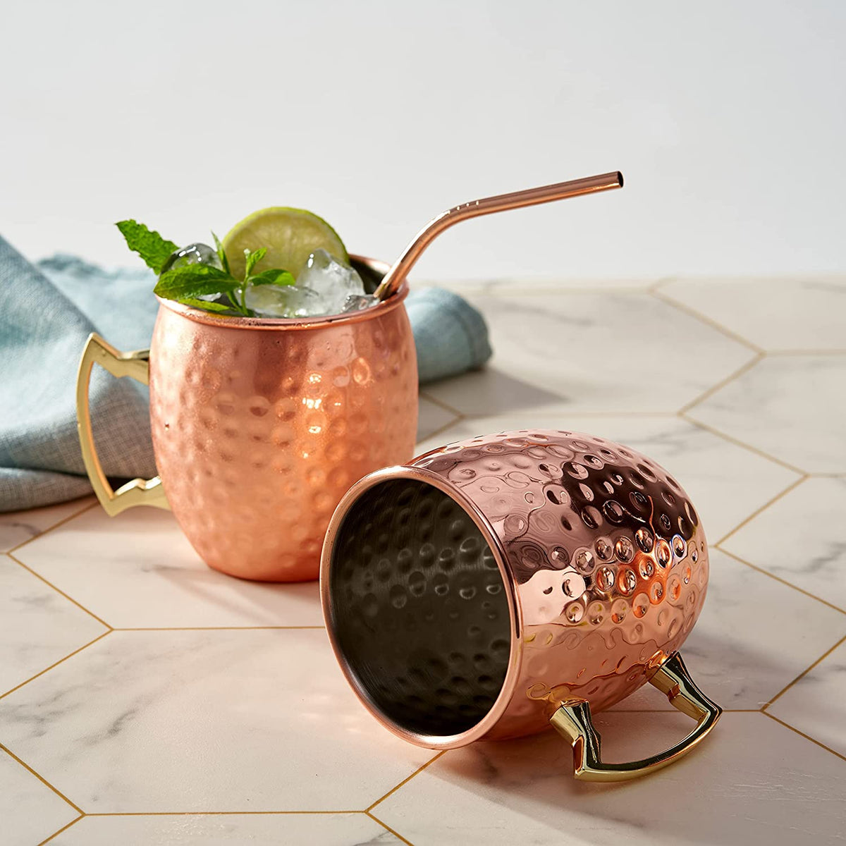 Stainless Steel Cocktail Mug & Straw Set