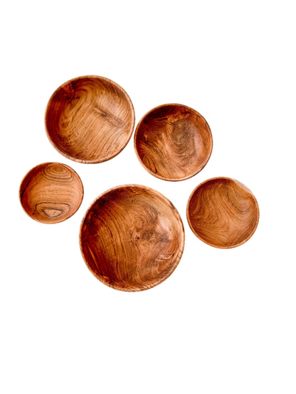 Handcrafted Teak Bowl Set – 5 Nesting Pieces in Timeless Design