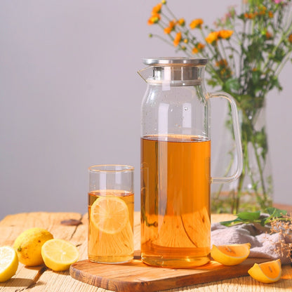 Modern Glass Water Pitcher – Heat-Resistant with Steel Lid