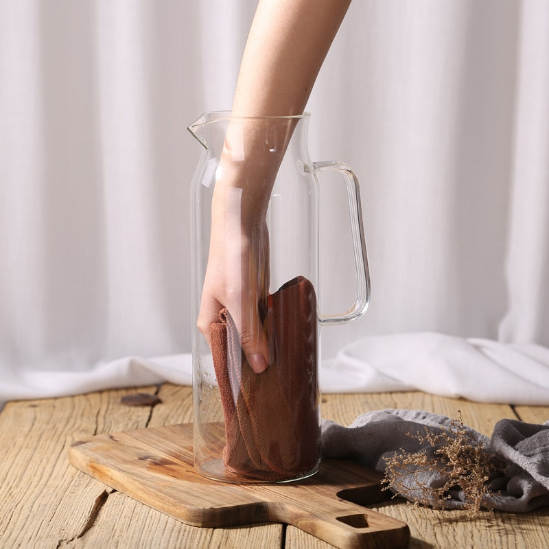 Modern Glass Water Pitcher – Heat-Resistant with Steel Lid