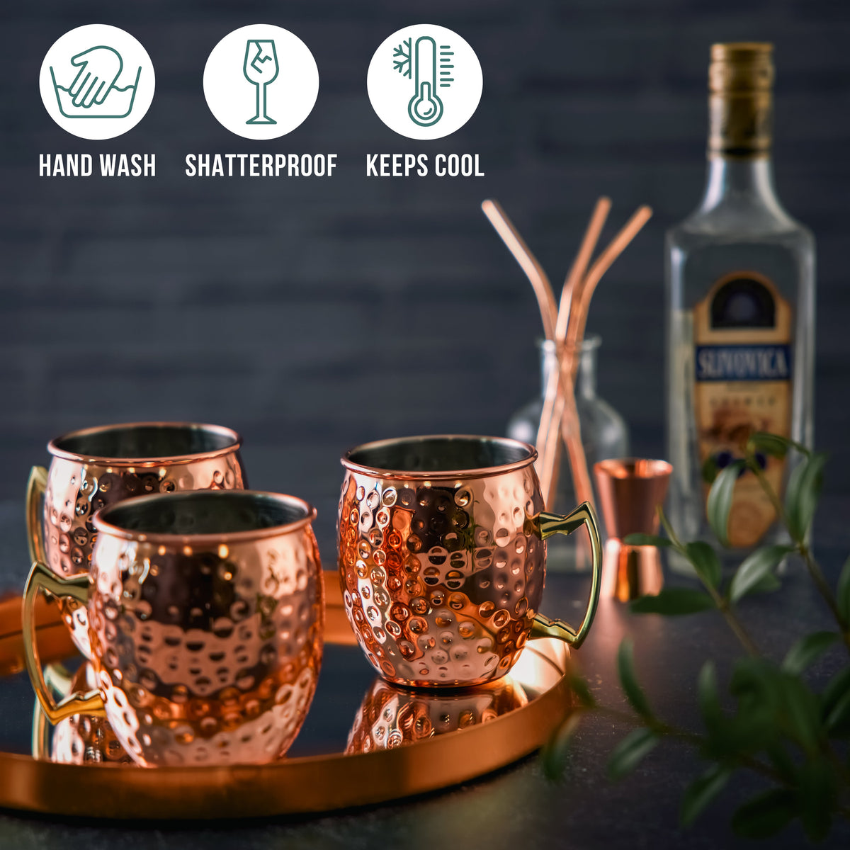Stainless Steel Cocktail Mug & Straw Set