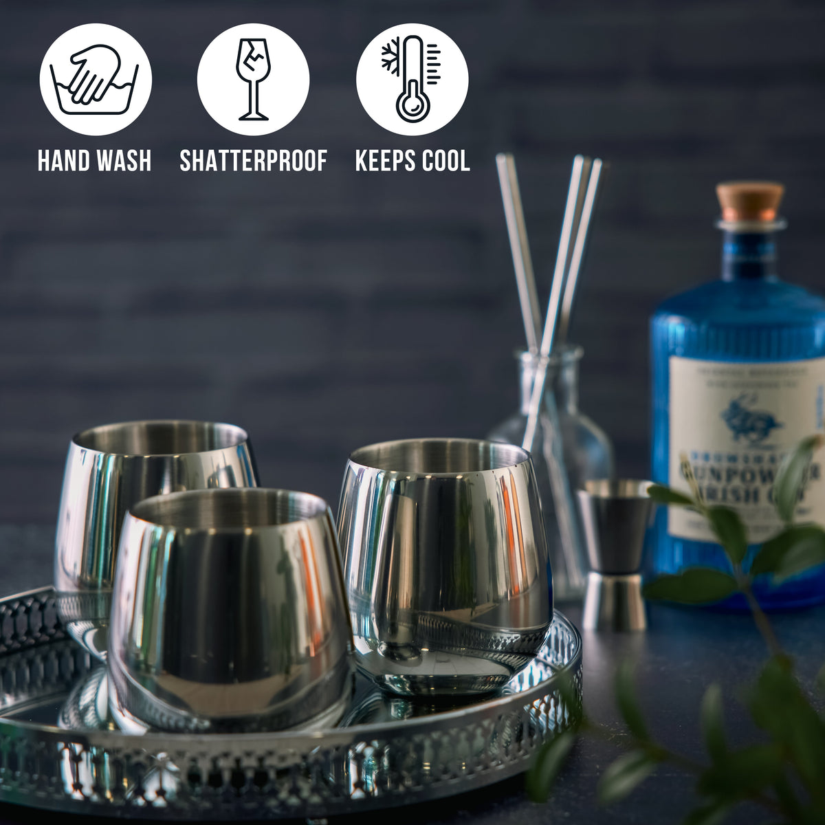 Stainless Steel Silver Tumblers with Straws