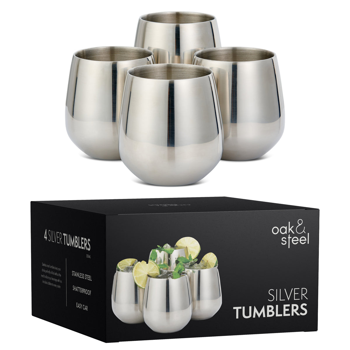 Stainless Steel Silver Tumblers with Straws