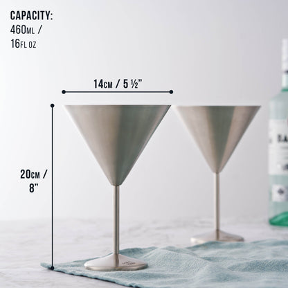 Stainless Steel Matte Silver Martini Cocktail Glasses