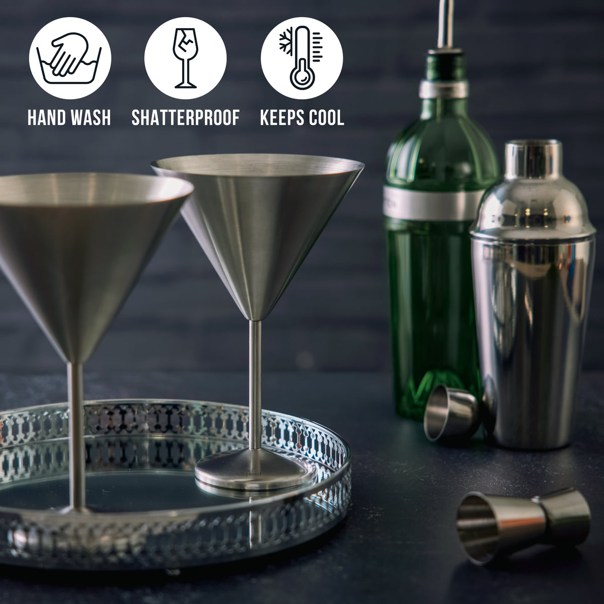 Stainless Steel Matte Silver Martini Cocktail Glasses