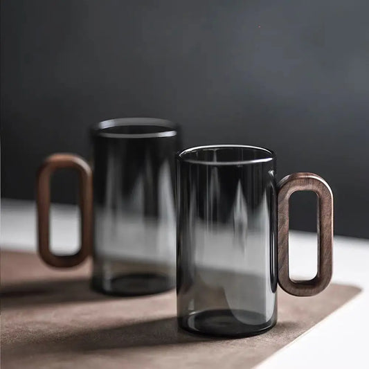 Rustic Wooden Handle Glass Mug