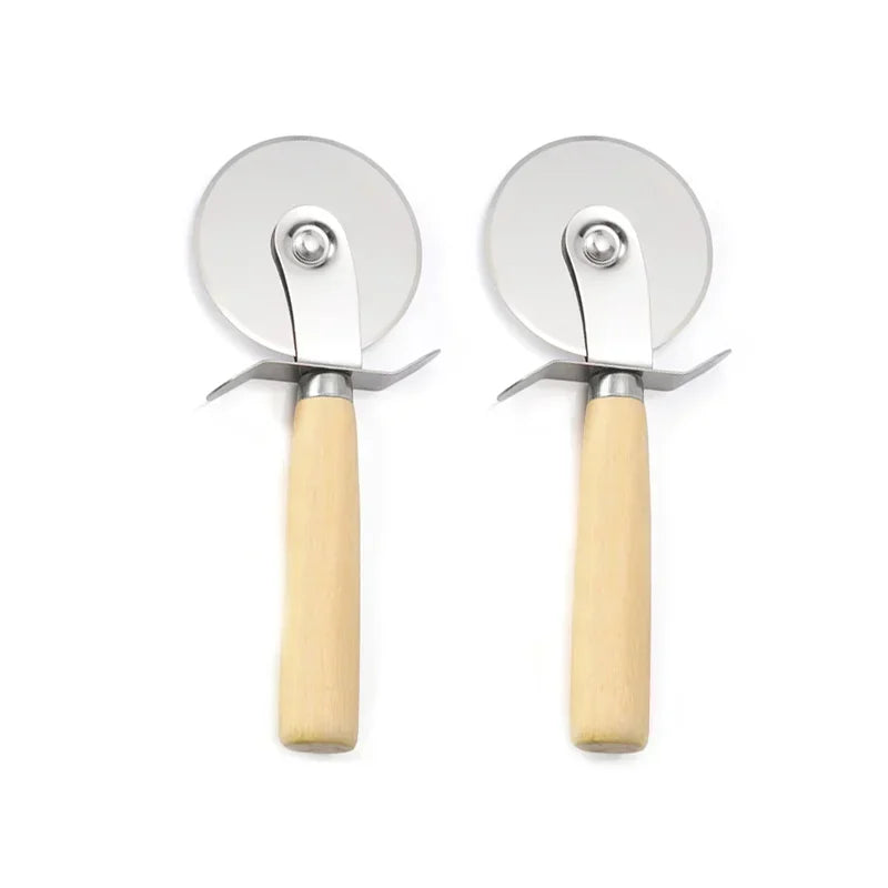 Stainless Steel Pizza Cutter – Sharp Cutting Wheel with Wooden Handle for Easy Slicing