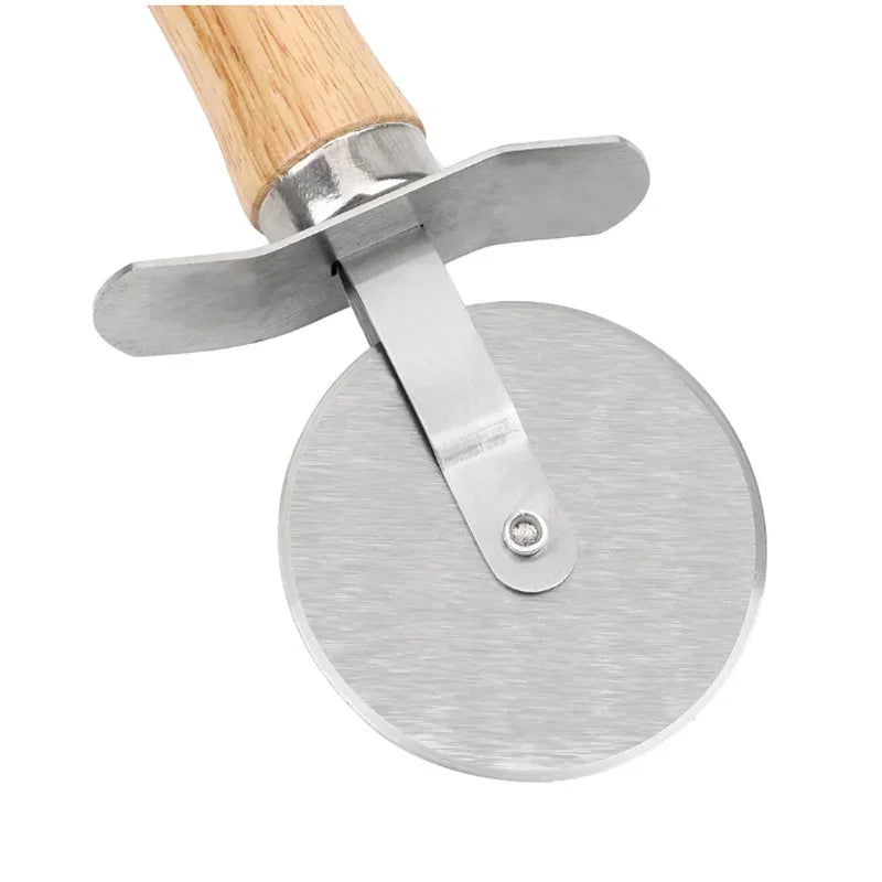 Stainless Steel Pizza Cutter – Sharp Cutting Wheel with Wooden Handle for Easy Slicing