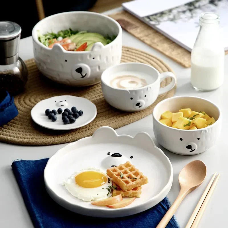 Cartoon Polar Bear Ceramic Plate and Bowl Set Eco-Friendly
