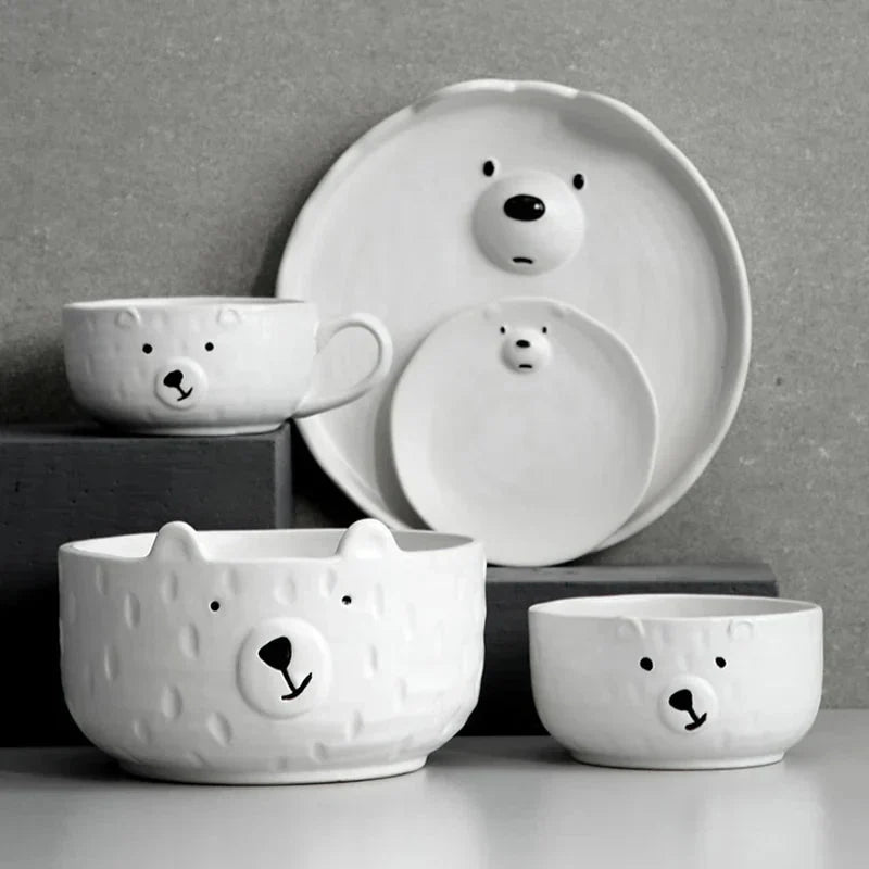 Cartoon Polar Bear Ceramic Plate and Bowl Set Eco-Friendly