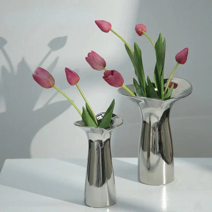 SilverLuxe Modern Geometric Ceramic Flower Vase