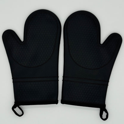 Black Silicone Oven Mitts – Non-Slip, Cotton-Lined, 1 Pair