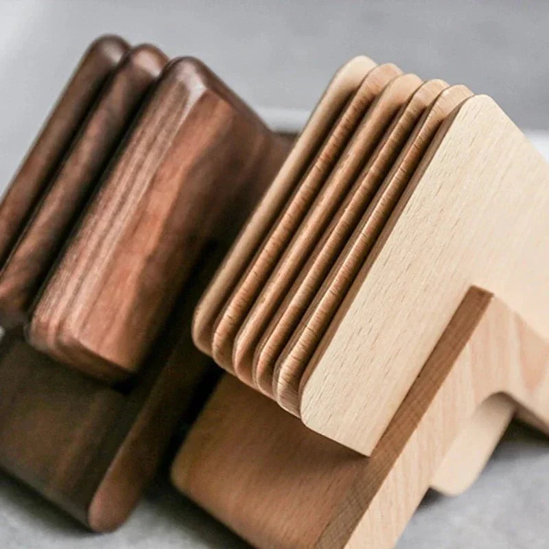 Six Piece Walnut Coaster Set - Eco-Friendly Wood Style
