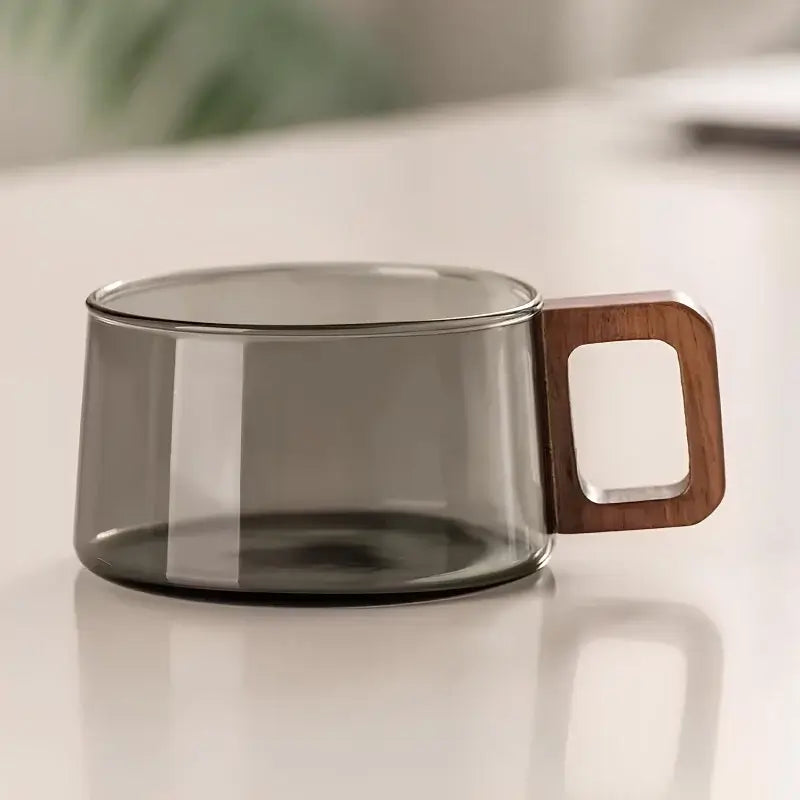 Walnut Harmony – Handcrafted Glass Cup & Saucer - 3 Pieces Set